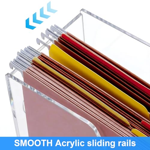 Clear Acrylic Hanging File Organizer Box with Handles, Portable File Folder Organizer for Letter/A4 Size, Desktop Filing Storage Crate for Office & Home - 1 Pack