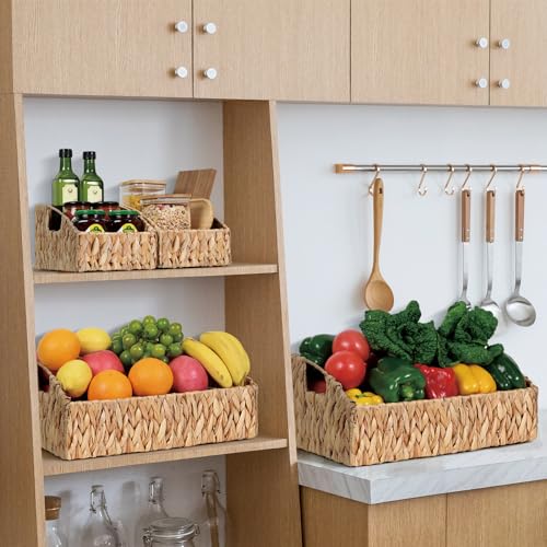 Ollieroo Rattan Storage Baskets, Handwoven Wicker Storage Bins with Built-in Handles, Storage Container Baskets for Shelves, Bedroom, Bathroom, Laundry Room or Kitchen(Natural) - color: Yellow