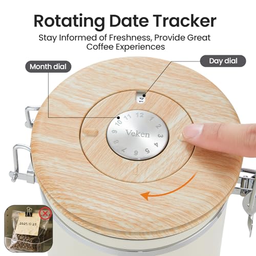 Veken Coffee Canister, Airtight Stainless Steel Kitchen Food Storage Container with Date Tracker and Scoop for Beans, Grounds, Tea, Flour, Cereal, Sugar, Cookie, 16OZ, Cream - color: Cream, size: 16 oz