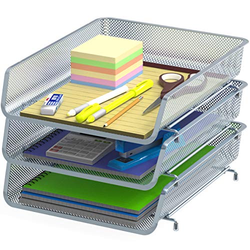 Simple Houseware Stackable Desk File Document Letter Tray Organizer, 3 Packs, Silver - color: Silver, size: Standard Entry