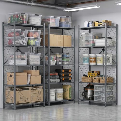 DEANIC 70.7" Tall Extra Large 5-Tier Folding Storage Shelf with Wheels, No Assembly Collapsible Metal Rack with Leveling Feet for Garage, Pantry, Basement, Vendor Display, Kitchen(Gray,1 Pack) - color: Grey