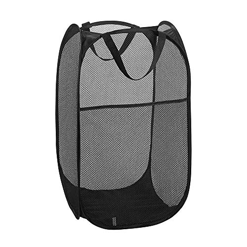 Larpur Popup Mesh Laundry Basket, Collapsible and Portable Clothes Washing Laundry Hamper with Reinforced Carry Handle (Black) - color: Black