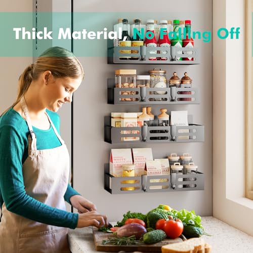 SETBAOO 4 Pack Magnetic Spice Rack for Refrigerator, Black Magnetic Shelf and Fridge Kitchen Storage Cabinet Organizers Seasoning Organization Mini Shelves, Organizadores de Cocina - size: 4 Pack Black-D