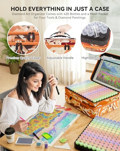 ARTDOT 420 Slots Storage Container for Diamond Art Kits for Adults,Portable Bead Storage Boxes for Diamond Painting Accessories and Tools - color: Orange, size: XX-Large