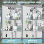KEGII Shower Caddy Hanging for Handheld Showerheads, Rustproof Hanging Shower Organizer with Soap Dish, Toothbrush Holder and Hooks, Over Showerhead Caddy for Bathroom, Silver - style: Silver – 2-Tier Hanging Shower Caddy