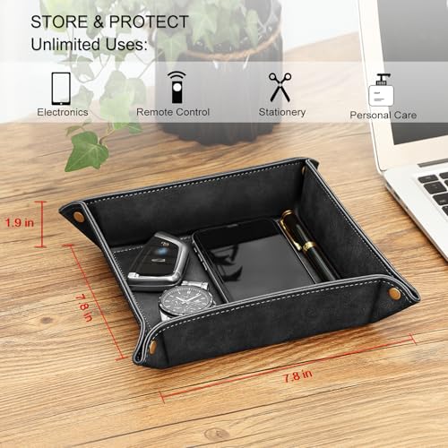 SITHON Valet Tray Desktop Storage Organizer – Premium PU Leather Catchall Bedside Vanity Tray Nightstand Caddy Holder for Keys, Phone, Wallet, Coin, Jewelry, Valentine's Day Gift, Black - color: Black