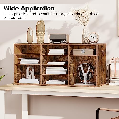HOOBRO Countertop Mail Sorter Organizer, Wooden Literature Organizer, Student Mailbox for Classroom, Desktop Bill Organizer for Office Home School, 12 Compartments Rustic Brown FG43WF01 - color: Rustic Brown