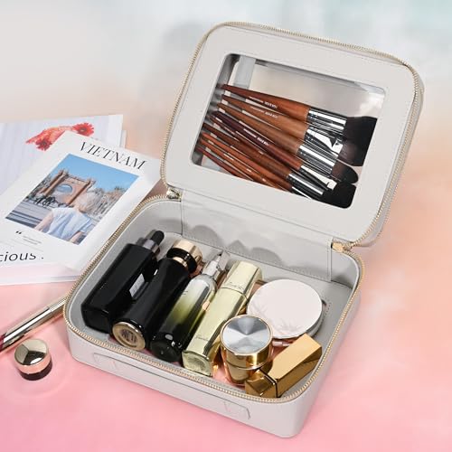 Aveniee Clear Makeup Bags, Double Layer Cosmetic Bags with a Separate Brush Compartment, Large Travel Toiletry Bag Train Case for Women, Travel Accessories Organizer,2 Layers Large, Grey - color: Grey, style: Dual Layer Large