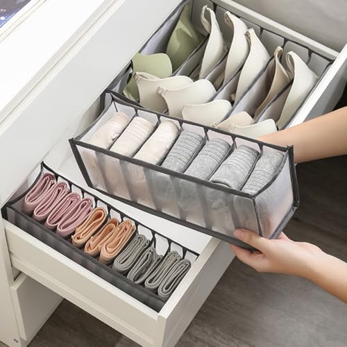 7-Compartment Underwear Storage Box, Foldable Closet Organizer for Bras, Socks, and Accessories, Space-Saving Design, Grey - color: Grey, size: 1.7X1.7X5.7inch