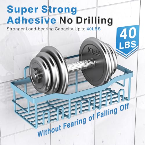 EUDELE Shower Caddy 2 Pack, Adhesive Shower Organizer for Home Decor & Kitchen Organizers, No Drilling, Rustproof Stainless Steel Bathroom Shelves - color: Light Blue