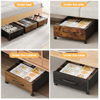 KITHELP Wooden Under Bed Storage with Wheels, 80L Extra-large Rolling Under the Bed Storage Bins 2 Pack with Removable Lid, Upgrade Metal Under Bed Drawers for Clothes Shoes Blankets in Bedroom - color: Black Wooden 90cm-2 pack
