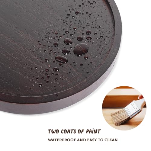 Round Decorative Tray Wood Bathroom Counter Organizer Farmhouse Kitchen Decor Wooden Riser for Soap Dish, Perfume, Candle, Sponge, 10" - Walnut - color: Walnut, size: 10"