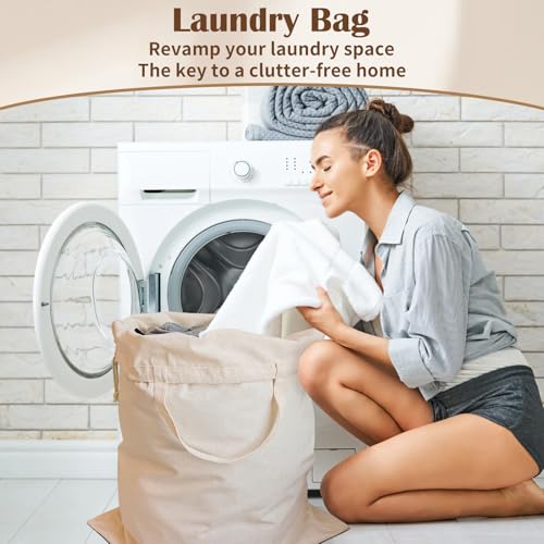 Cotton Canvas Laundry Bag 33"Wx 35"H, Thick Cotton Laundry Bag with Handles & Drawstring, Extra Large Heavy Duty Washable Basket Liner Hamper Liner Storage Sack (Natural XL, 1 Pack) - color: Natural, size: XL 33"W x 35"H┃1 Pack