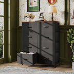 WLIVE Tall Fabric Dresser with 8 Drawers, Storage Tower with Fabric Bins, Double Dressers, Chest of Drawers for Closet, Bedroom, Living Room, Hallway, Dorm, Black and Rustic Brown - color: Black and Rustic Brown, style: General