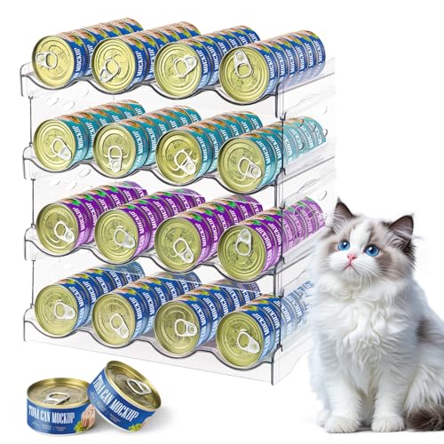 Cat Food Can Organizer, Can Organizer for Pantry, Transparent Cat Food Storage Container Holds 96 (3.5oz) Cans, Canned Food Organizer and Storage for Countertop Kitchen Cabinet (4 Tier-4 Layer) - color: 4 Tier-4 Layer