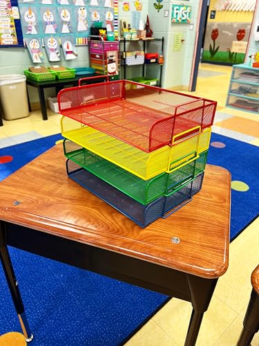 Mind Reader Stackable Paper Tray, Classroom Organizer, File Storage, Teachers, Metal Mesh, 4 Pcs., Multi-Colored - color: Assorted Colors, size: 13.3" x 9.8" x 11.3"