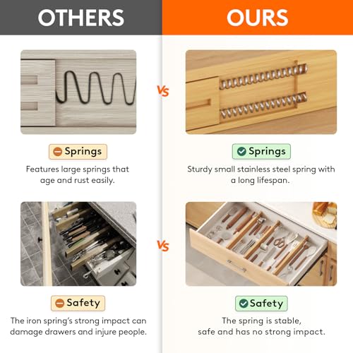 Lifewit 2.4" High 8 Pack Bamboo Drawer Dividers 45-55cm/17.5-22" Adjustable Wooden Drawer Organizer for Clothes/Utensils, Expandable Drawer Separator for Dresser/Kitchen/Bedroom/Office Organization - size: 2.4"H, 17.5-22"L
