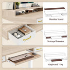 TIQLAB Standing Desk with Two Drawers, Stand Up Standing Desk Adjustable Height, Electric Sit Stand Table with Storage Shelf and Splice Board, with LED Light, 55 * 28 inch, Light Walnut - color: Light Walnut, size: 55*28 inch with keyboard tray