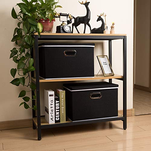 PRANDOM Large Foldable Storage Box with Lid [1-Pack] Fabric Collapsible Storage Bin Organizer Container Basket Cube with Cover for Home Bedroom Closet Office Nursery Black (17.7x11.8x11.8) - color: Black, size: L(1-pack)