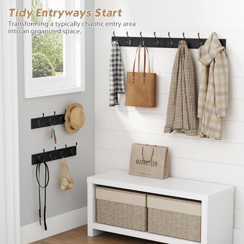 Forbena Black Coat Rack Wall Mount, Coat Hooks Wall Mounted for Entryway Closet Bedroom Bathroom Office, Antique Coat Hanger for Hanging Hats, Towels, Purses, Bags, Clothes, Backpack (Black) - color: Black