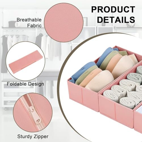 DIMJ Drawer Organizer for Clothing, 18 Pack Fabric Drawer Organizer Bins, Foldable Sock Organizer for Drawer, Dresser Organizer for Clothes, Socks, Bra, Tie - color: Pink, size: 18 Pack