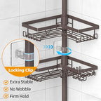 KEGII Shower Caddy Tension Pole with 2 Towel Bars, Adjustable Corner Bathroom Organizer, Rustproof Bathtub Storage Shelves for Shampoo, 25–114.2 Inch Shower Corner Rack for Renters & Family, Bronze - style: Tension Caddy & Towel Bar - Brown