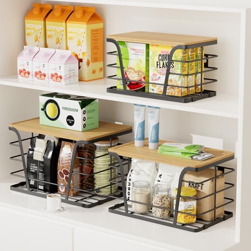 TIDIIABODE 3 Pack Stackable Pantry Organizer, Trash Bag Dispenser Under Sink, Kitchen Organization and Storage, Kitchen Counter Organizer, Black - color: 3-Pack-XL&L&S-Black