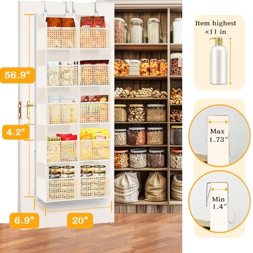 Over The Door Organizer 5 Tiers, Extra Large Behind Door Storage of 10 Compartments, 80 lbs Weight Capacity Hanging Storage Organizer with Clear Window Kids Toys, Shoes,Diapers, Braided Style - color: Braided - 5 Tiers