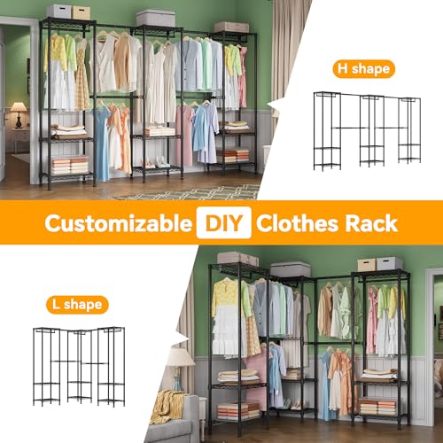 Higeego H11 Large Clothing Rack for Hanging Clothes Heavy Duty Garment Rack, Freestanding Wardrobe Closet Organizer and Storage with Expandable Hanger Rods, Extendable from 7.8 to 10.8 ft, Black - color: Black, style: 5 Row
