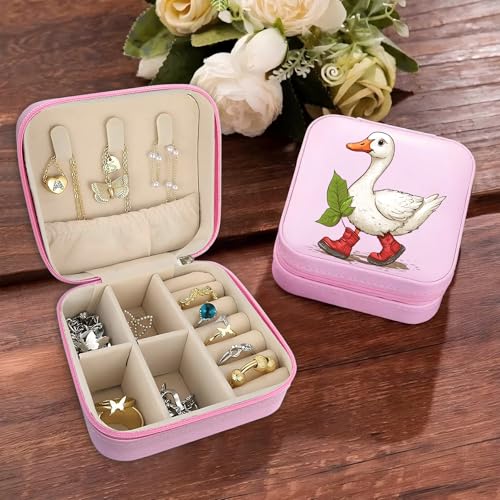 Duck Pattern Portable Print Jewelry Box, 1pcs Pink Compact Jewelry Box Travel Jewelry Case Travel Case Organizer Bag Storage Box Jewelry Holder For Necklace Earrings Rings Bracelet Y10 - color: Duck 1