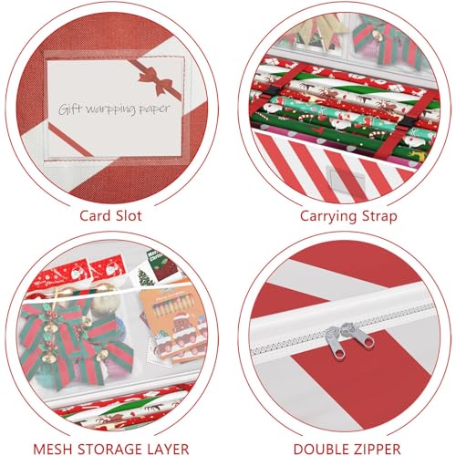 Safana Wrapping Paper Organizer Storage Bag, 42" Durable 600d Oxford Wrapping Organizer Box Under Bed Storage Containers for Decorations Paper Rolls, Ribbons, Balls, Bows (Red Stripe) - color: Red Strip, size: 42inch
