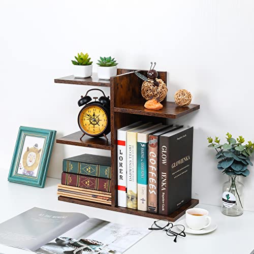 PAG Wood Desktop Shelf Small Bookshelf Desk Supplies Organizers and Accessories Storage Display Rack Office Decor for Women, Antique Brown - color: Antique Brown, size: Style 5
