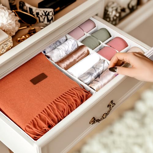 Criusia Underwear Sock Drawer Organizer Dividers 8 Set, Foldable Dresser Closet Organizers and Storage Bins for Baby Clothing, Sock, Underwear, Bra, Ties, Scarf (White) - color: White