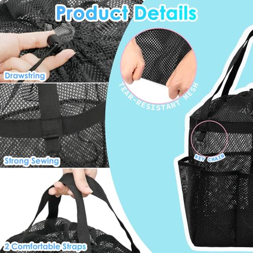 Fammart Mesh Shower Caddy Portable with Drawstring, Dorm Room Essentials for College Girls Guys, 8-Pocket Extra Large Shower Bag Basket Tote for Camping Beach Gym Travel Toiletry Bathroom - color: Extra Large, Drawstring Closure - Black