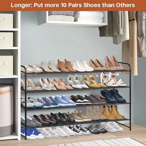 KIMBORA 4 Tier Long Shoe Rack for Closet Floor, Wide Shoe Shelf Storage Organizer 30-Pairs Stackable Sneaker Organizer for Closet, Bedroom (Black) - color: Black, size: 11.4 x 42.7 x 32.4