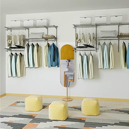 Tangkula 3 to 5 FT Custom Closet Organizer System Kit, Wall-Mounted Storage Organizer with Wire Shelving and Hanging Rods, Adjustable Closet Organizer Kit, Configurations Custom Closet for Bedroom - color: Gray, size: 3 to 5 FT