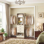 Unikito Closet System, 4FT - 9FT Closet Organizer with Mirror, Luxury Walk in Closet Insert with Drawers and 4 Hanging Rods, Sturdy Wood Wardrobe Closet Garment Rack with 25” Tower, White Oak - color: White Oak