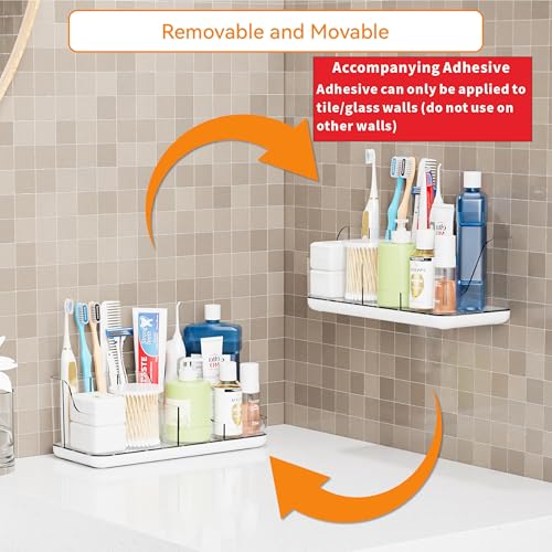 Yieach Mens Bathroom Organizer Countertop,Bathroom Sink Caddy Countertop Storage,White 7 Slot Vanity Bathroom Toiletry Organizers and Toothbrush Holders for Toothpaste,Electric Tooth Brush Organizer - color: White+clear