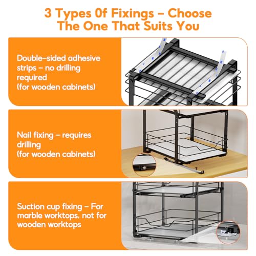 Spice Rack Organizer for Cabinet, 2 Tier Vertical Pull Out Spice Rack – Heavy Duty Metal Spice Organization for Cabinet, 40-Jar Capacity, Height Adjustable Cabinet Organizer (9"W×10.5"D×9"H, Black) - size: 9"W X 10.5"D X 9"H - 2 Tier