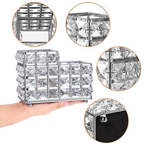 Hipiwe Crystal Remote Control & Makeup Brush Organizer - 2-Slot Silver Tabletop Pen & Pencil Storage Holder for Office & Bathroom - style: 2-Slot, Silver