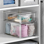 mDesign Plastic Closet Organizer Bin w/Pull Out Drawer - Stackable Storage for Closet - Organization for Shoes, Clothes, Bags, Totes, Small Linens, and More - Lumiere Collection - 2 Pack - Clear - size: 8 x 12 x 6 (Pack of 2)