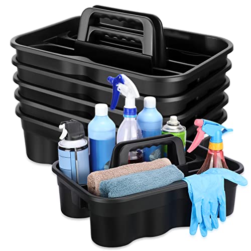Wesiti 6 Pcs Cleaning Caddy with Handle Large Plastic Housekeeping Shower Basket Cleaning Supplies Organizer for Spray Bottles Brush Home Bathroom Office(Black) - color: Black