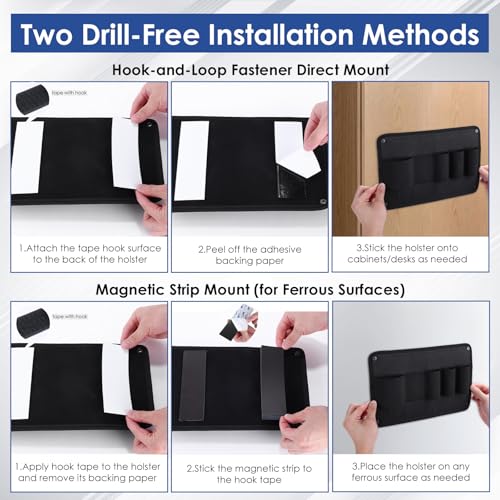 Gun Safe Door Organizer with Strong Adhesive Hook &Loop and Magnet Tape Two Way Mount, Elastic Gun Safe Pistol &Mag Holder for Most Pistols, for Indoor Storage - size: 2 Pack, style: 2 Pouch 1 Elastic Holster