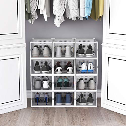 OnDisplay Clik Stackable Interlocking Shoe Box System (Medium Clear/White, Set of 4) - color: Medium Clear/White, size: Set of 4