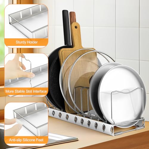 FLSEPAMB Pan Organizer - Adjustable Lid Organizer for Kitchen, Heavy Duty Pot Lid Organizer, Under Sink, Drawer, Pantry Storage - size: 1 Pack