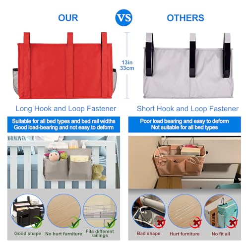 Surblue Caddy Hanging Organizer Bedside Storage Bag for Bunk and Hospital Beds, Red, L - color: Red, size: Large