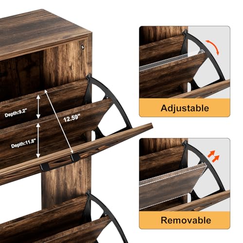 Farmhouse Shoe Cabinet Storage with 3 Flip Drawers for Entryway, Slim Shoe Rack Cabinet with Woven Design Drawers, Narrow Shoe Organizer for Hallway, Apartment, Rustic Brown - color: Rustic Brown, size: 3 Drawers