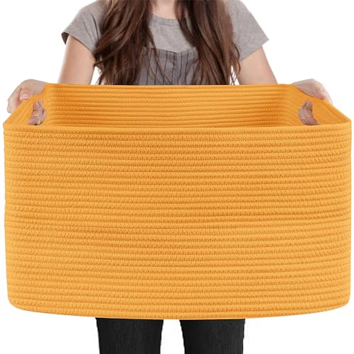 MEGASKET Extra Large Orange Storage Basket, 23.6" x 17" x 12" Rectangle Baskets for Organizing, Blanket Toy Bin Organizer, Colorful Woven Cotton Rope Baskets for Decor - color: Orange, size: 23.6"x17"x12