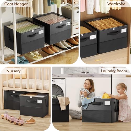 NestOrganix 2 Pack Shoe Organizer for Closet, Large Shoe Box Storage Containers, Foldable Shoe Storage Organizer Box Bin with Adjustable Dividers and Clear Cover, Space Saving Shoes Holder, Black - color: Black