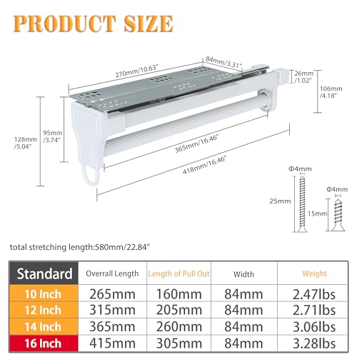 Alise Pull Out Clothes Hanger Rack for Closet,Heavy Duty Closet Rod with Automatic Soft-Close Mechanism for Closets,16 inch Closet Pull Out Metal Rod Organizer Hangers for Coats Pant Hanger,White - color: White, size: 16 Inch